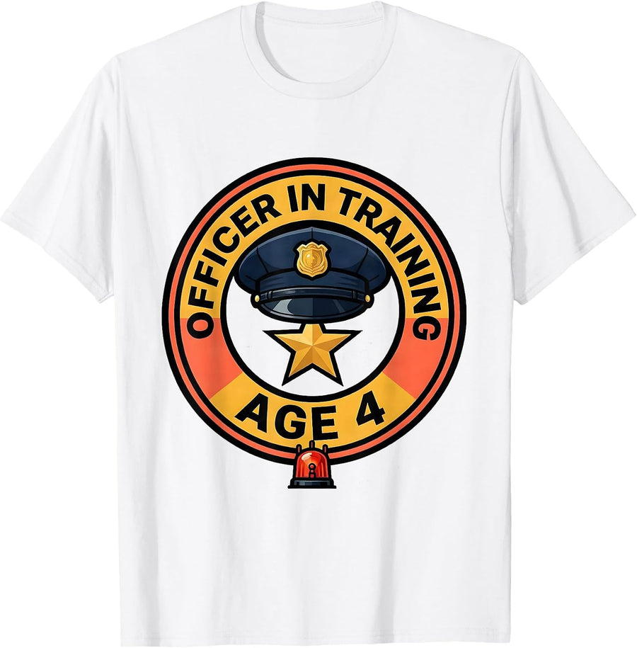 Men's Officer In Training Age 4 Police Officer Kids Toddler T-Shirt - White
