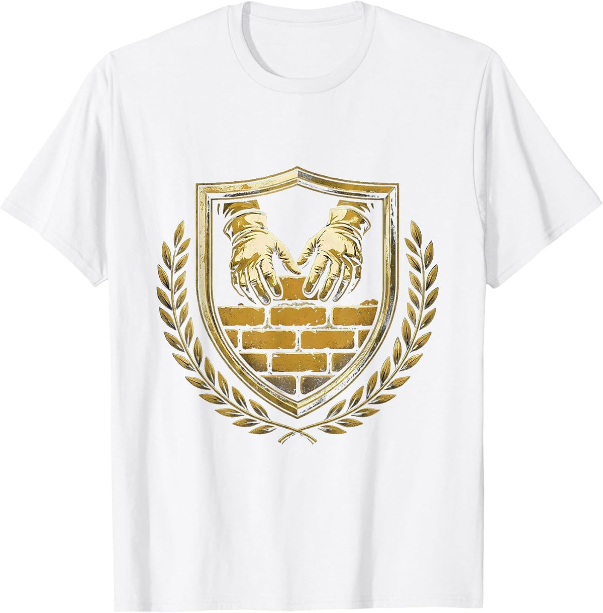 Men's Bricklayer Gloved Hands Laying Bricks Illustration T-Shirt - White