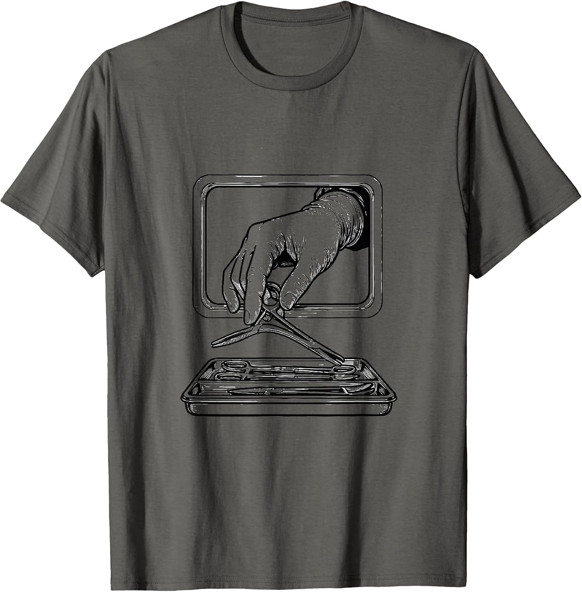 Surgical Clamp Line Art Scrub Tech Pride Gift T-Shirt - Asphalt Grey