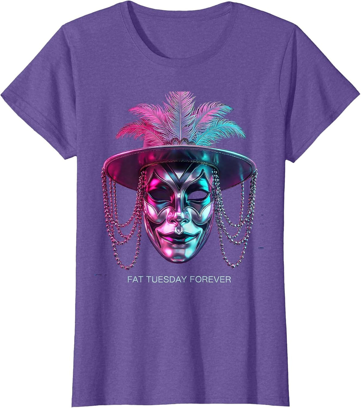 Fat Tuesday Forever Mardi Gras Celebration Design T-Shirt - Purple Heather