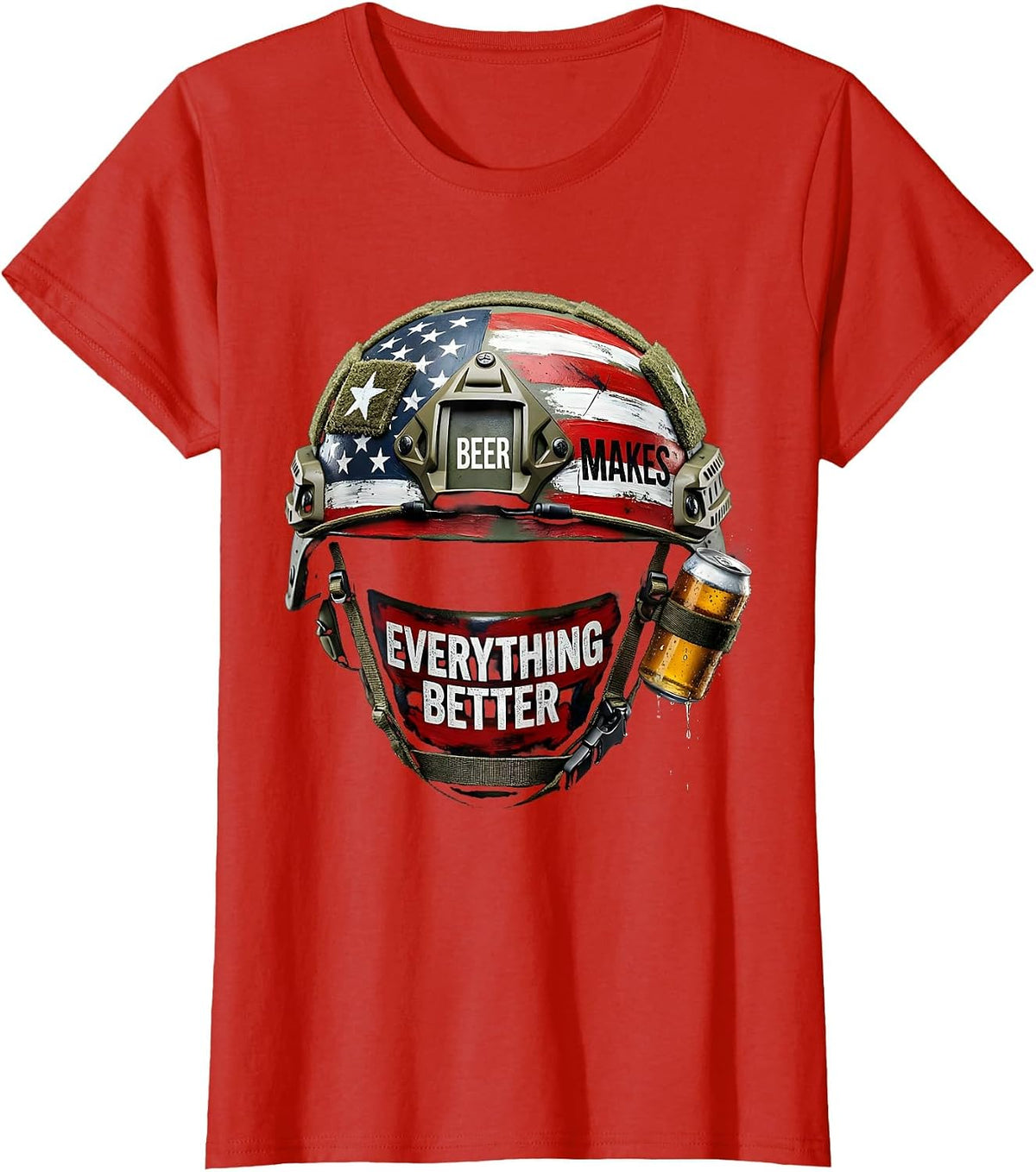 Beer Makes Everything Better Funny Drinking Design T-Shirt - Red