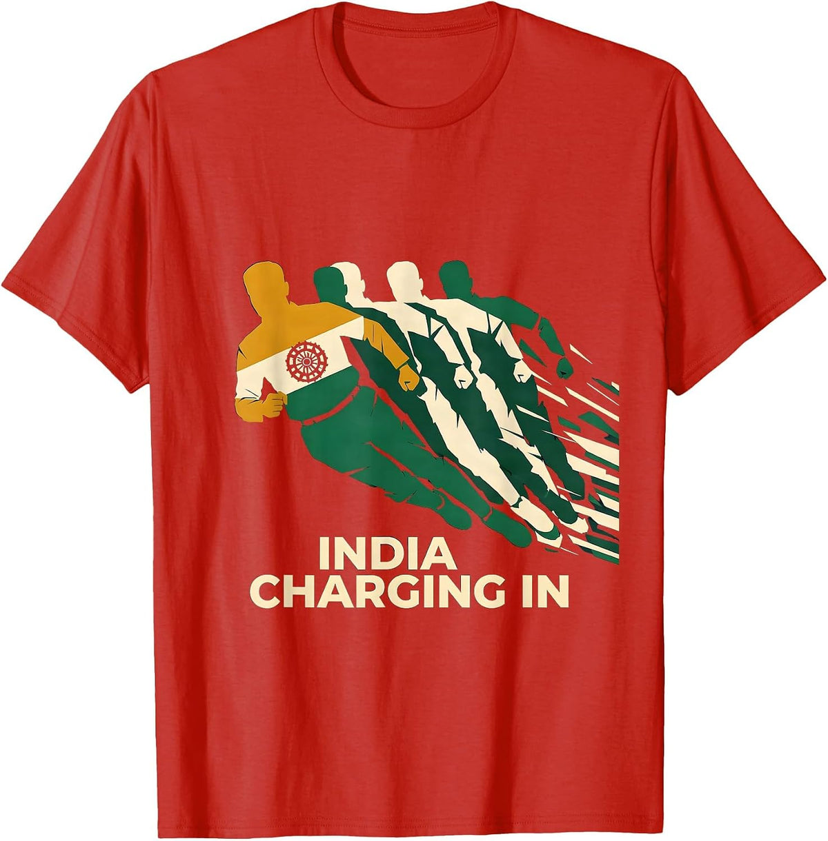 Men's India Charging In Futurist National Pride Cricket Fan T-Shirt - Red