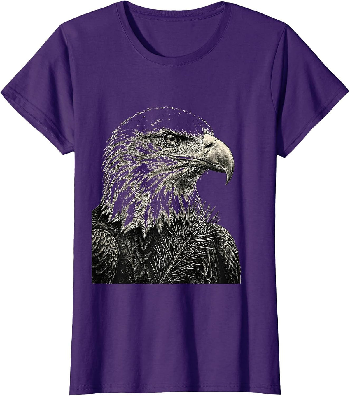 Women's Bald Eagle Head Monochromatic Wildlife Portrait T-Shirt - Purple