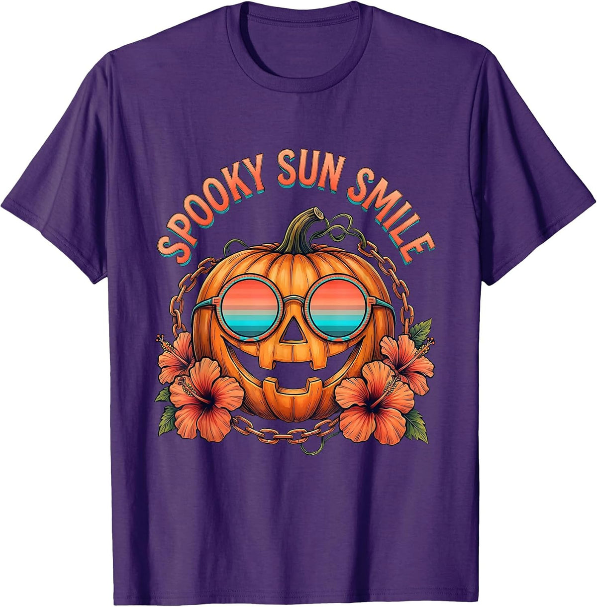 Spooky Sun Smile Funny Tropical Halloween Party Costume T-Shirt - Purple