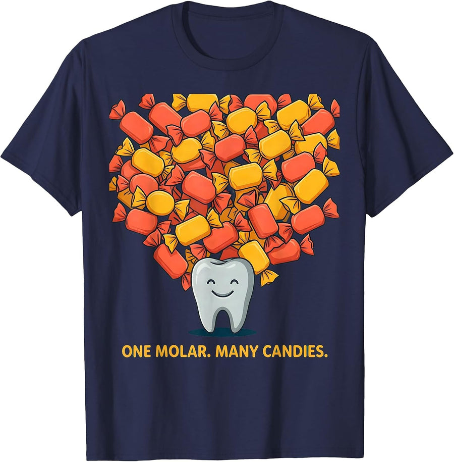 One Molar Many Candies Funny Dental Hygienist Halloween T-Shirt - Navy Blue