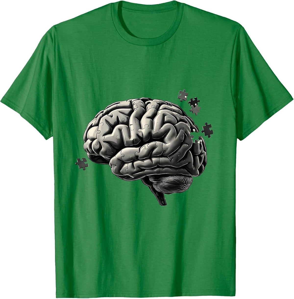 Men's English Teacher Brain Puzzle Pieces Graphic T-Shirt - Kelly Green