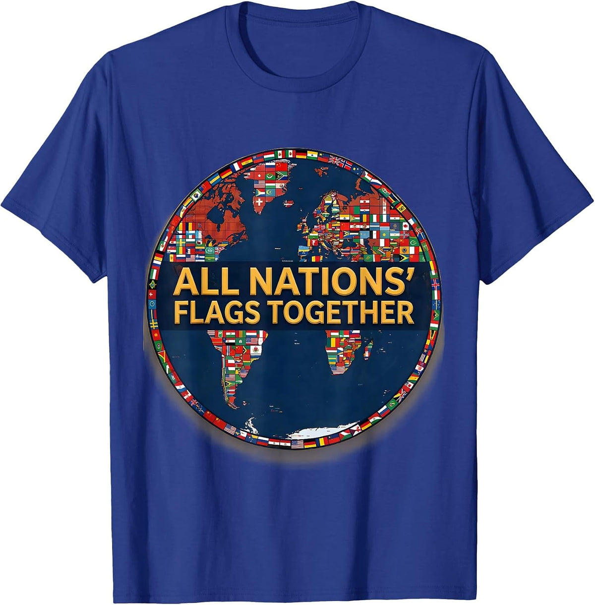 Men's All Nations' Flags Together Geography Lover Travel T-Shirt - Royal Blue