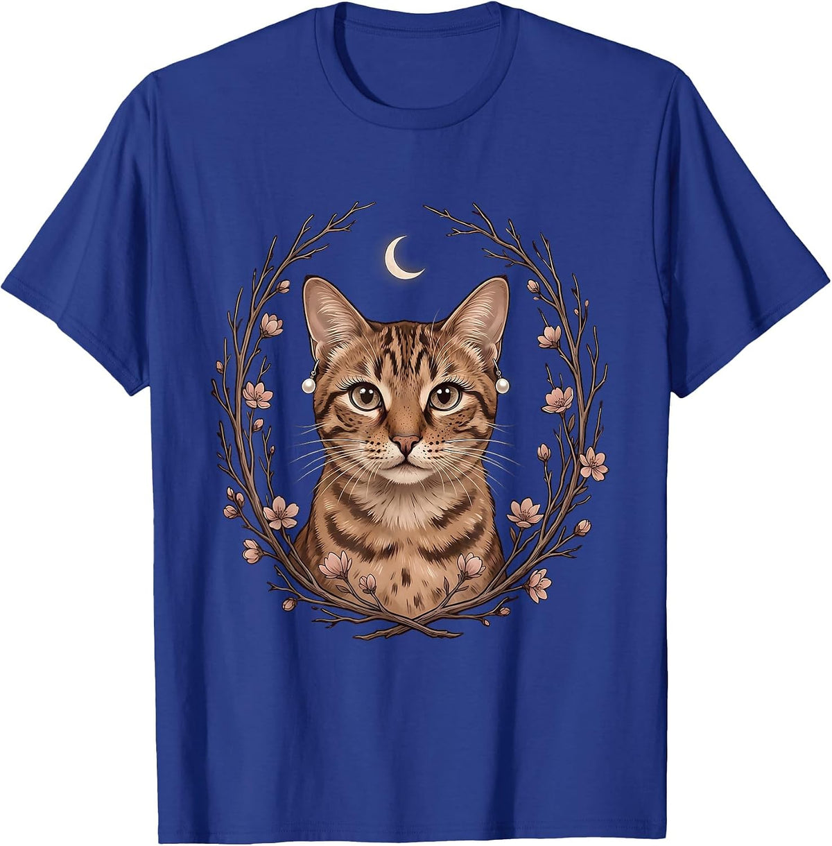 Men's Gigi Cat with Pearl Earrings Illustration T-Shirt - Royal Blue