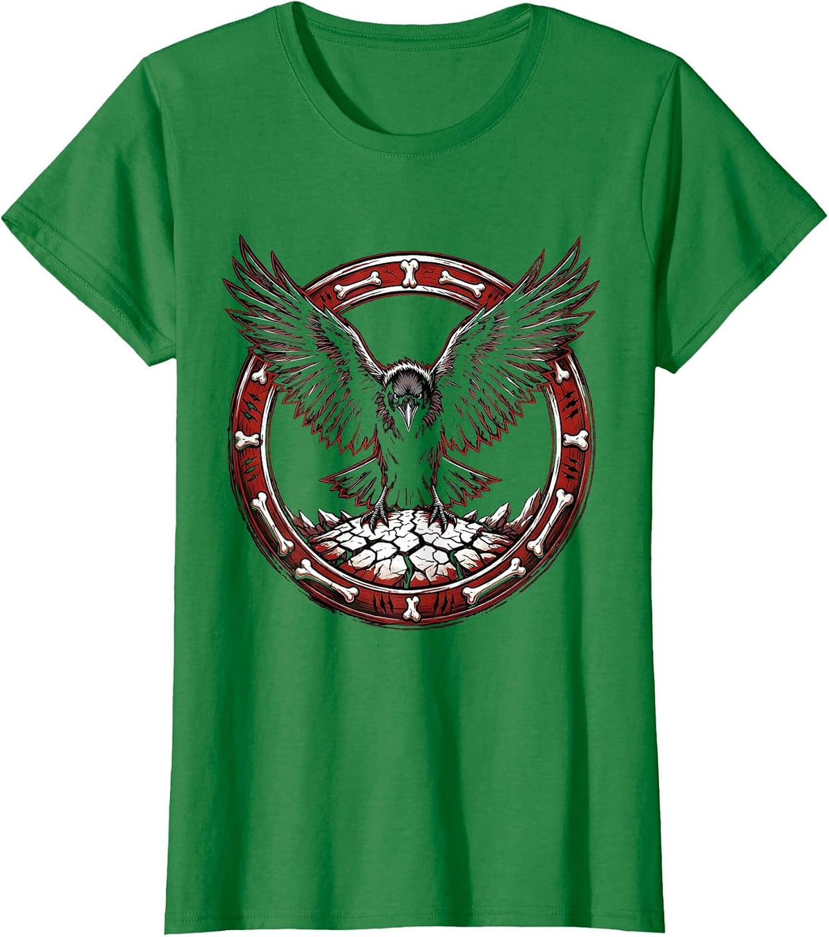 Women's Crow With Outstretched Wings Over Cracked Earth T-Shirt - Kelly Green