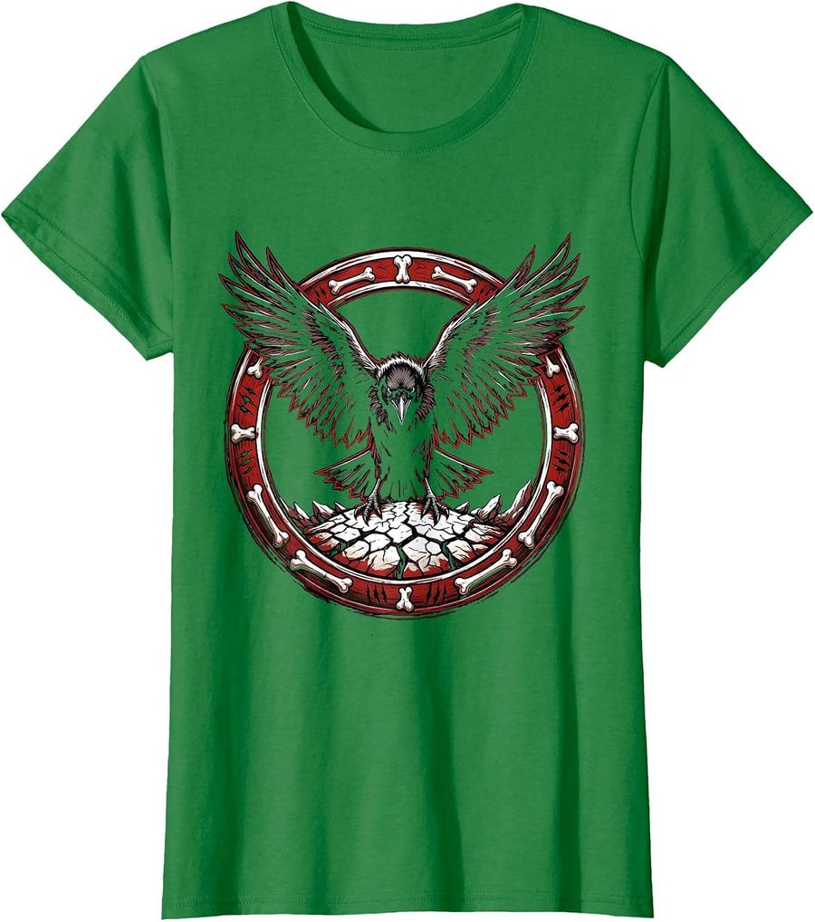 Women's Crow With Outstretched Wings Over Cracked Earth T-Shirt - Kelly Green