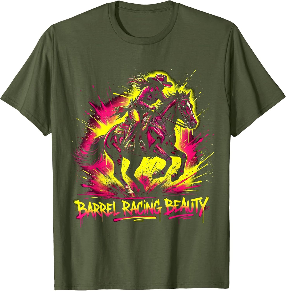 Barrel Racing Beauty Cowgirl Design for Women T-Shirt - Olive Green