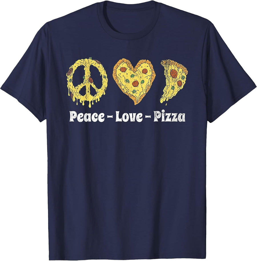 Peace Love Pizza T-Shirt - Navy Blue