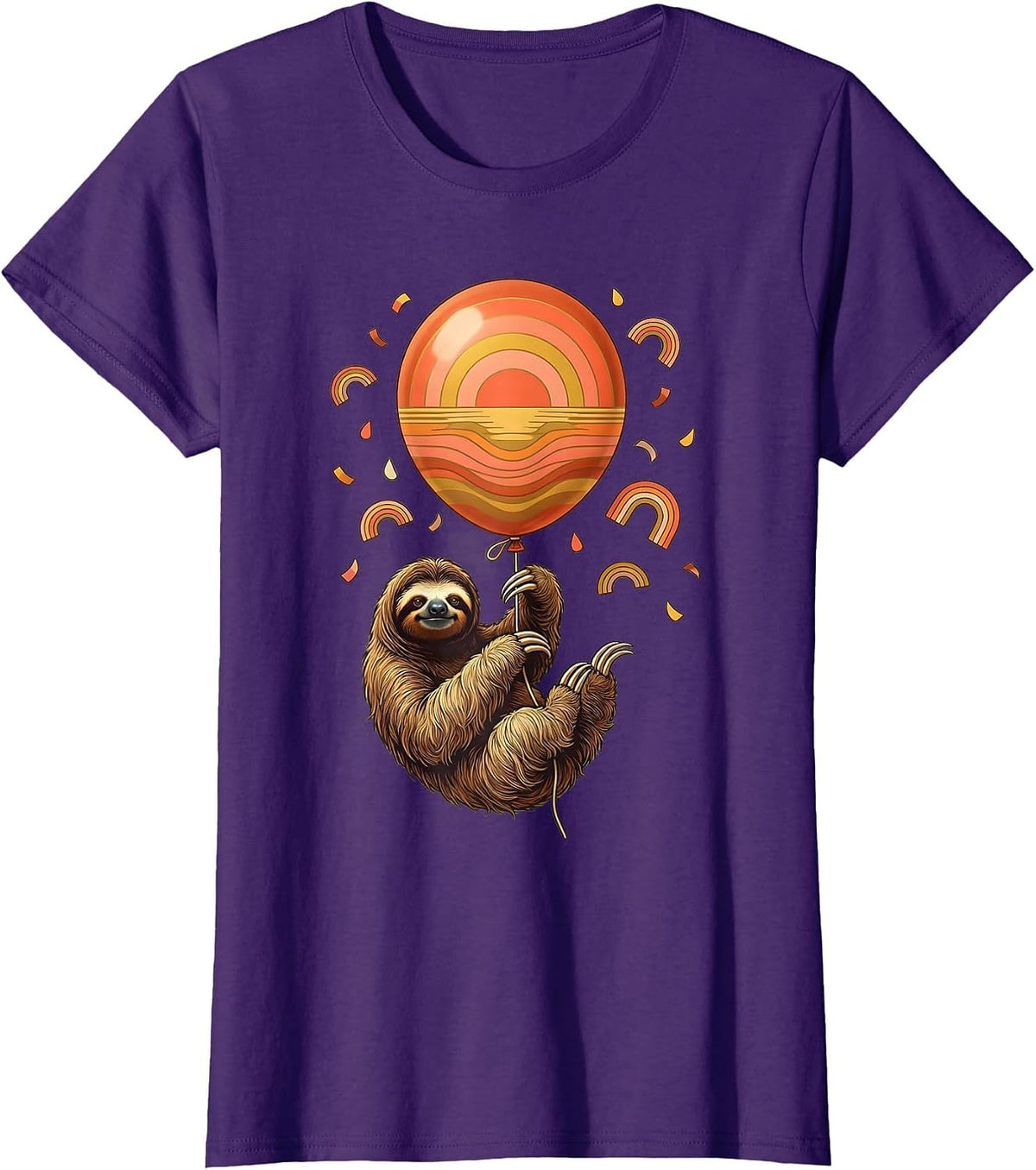 Women's Sloth Balloon Birthday Cute Animal Illustration T-Shirt - Purple