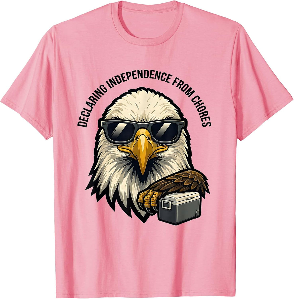 Men's Declaring Independence From Chores Funny Bald Eagle Mascot T-Shirt - Pink
