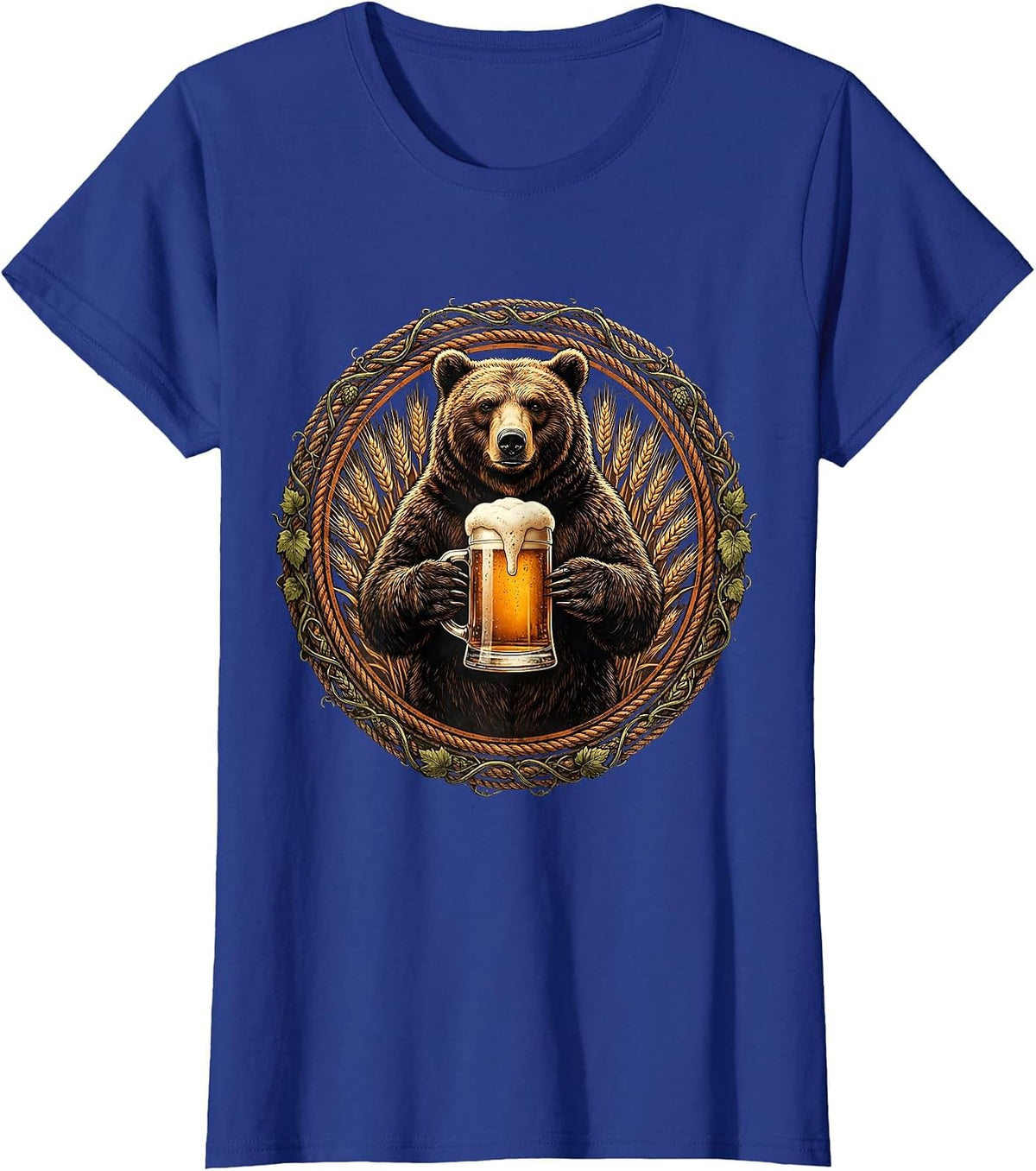Women's Bear Holding Oversized Beer Stein Graphic T-Shirt - Royal Blue