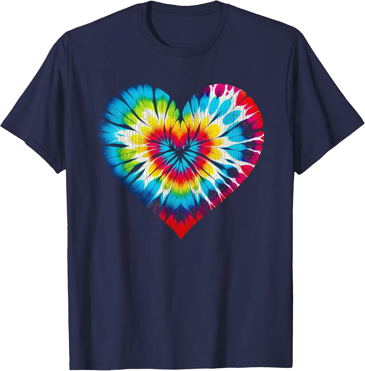 Tie Dye Colorful Valentine's Day Hearts Men Women Kids T-Shirt - Navy Blue
