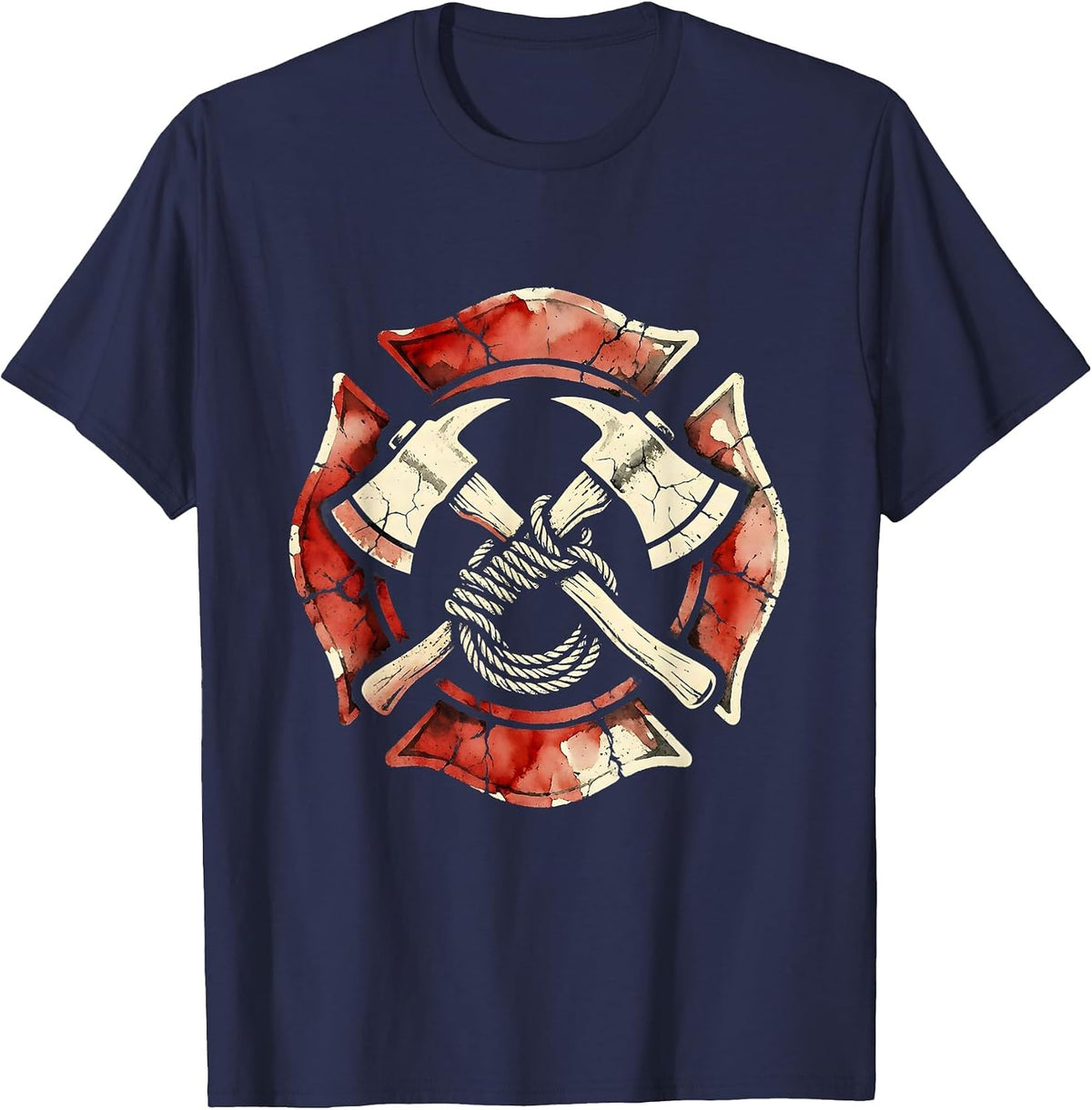 Labor Day Firefighter Axe and Rope Crossed Graphic T-Shirt - Navy Blue