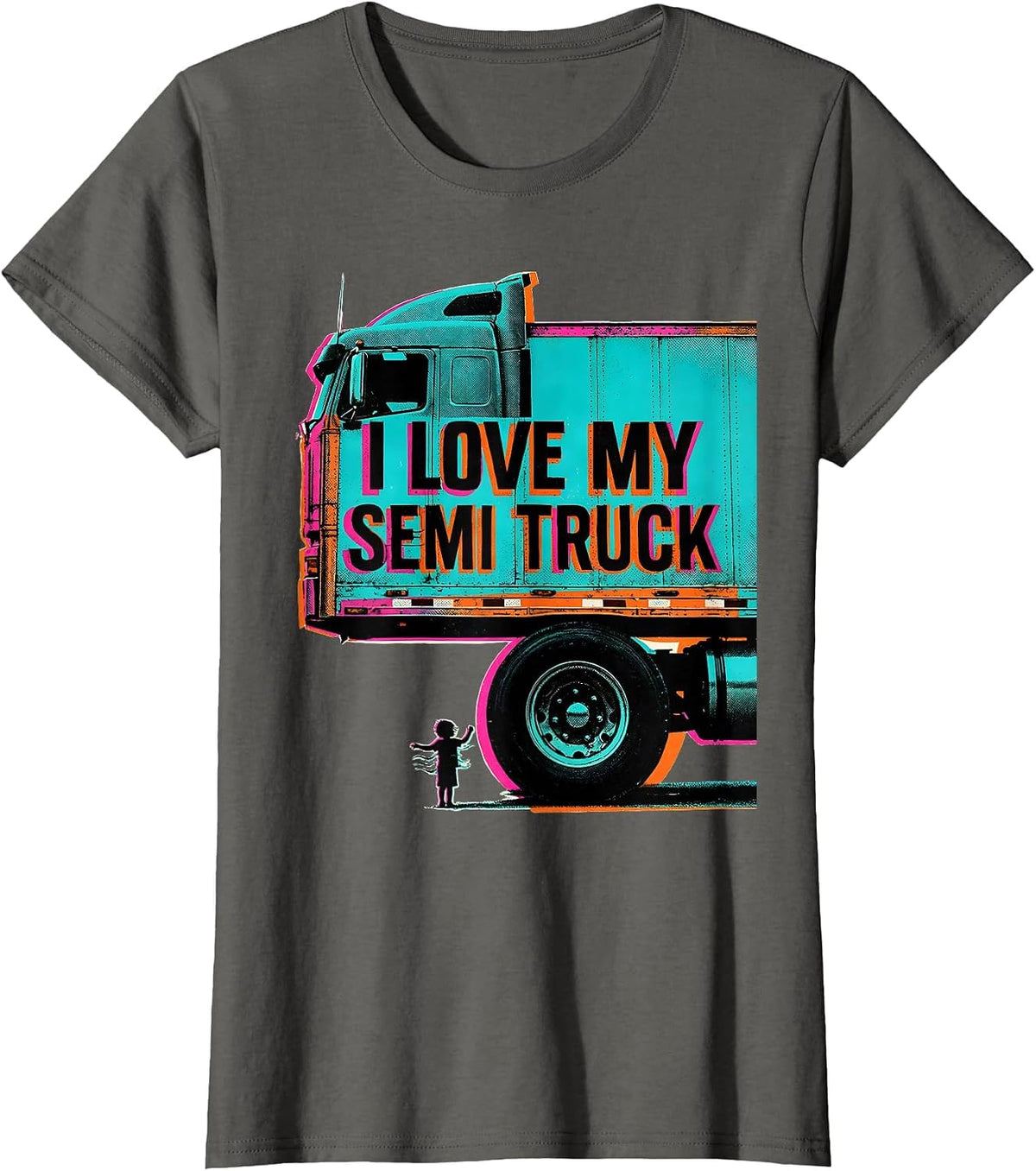 Women's I Love My Semi Truck Funny Toddler Truck Lover Gift T-Shirt - Asphalt Grey