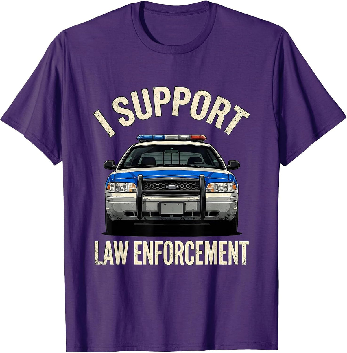 I Support Law Enforcement Distressed Police Officer Thin T-Shirt - Purple