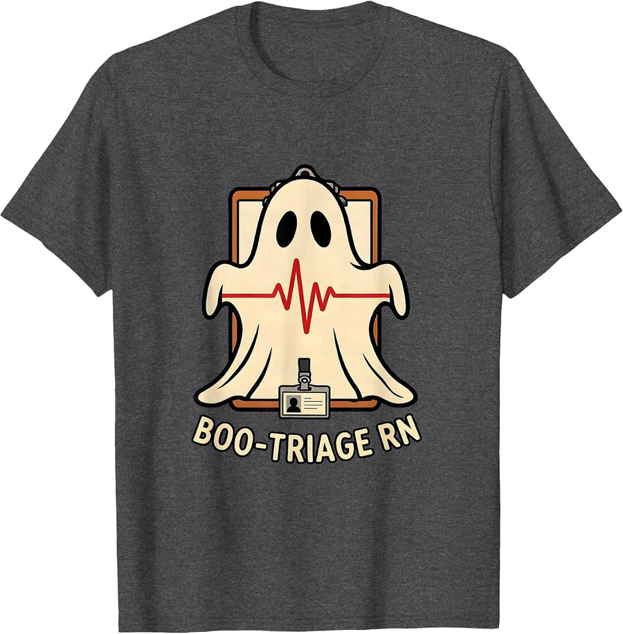 Men's Boo-Triage RN Funny Halloween Nurse Medical Humor T-Shirt - Dark Heather Grey