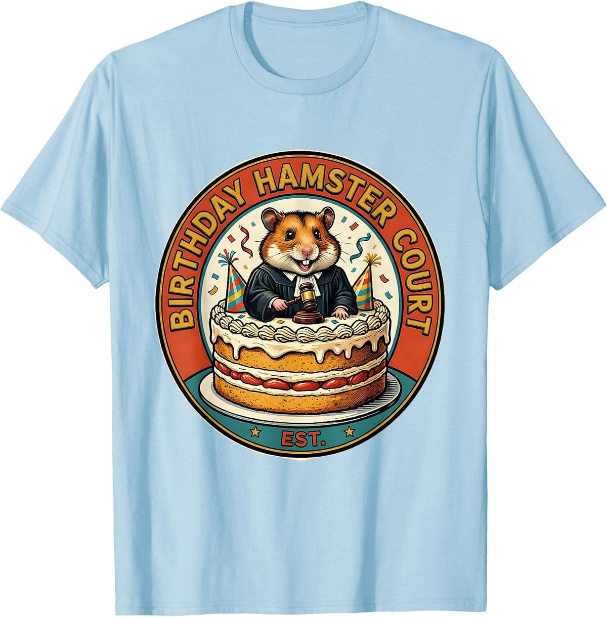 Men's Birthday Hamster Court Retro Advertising Mascot Cute Hamster T-Shirt - Baby Blue