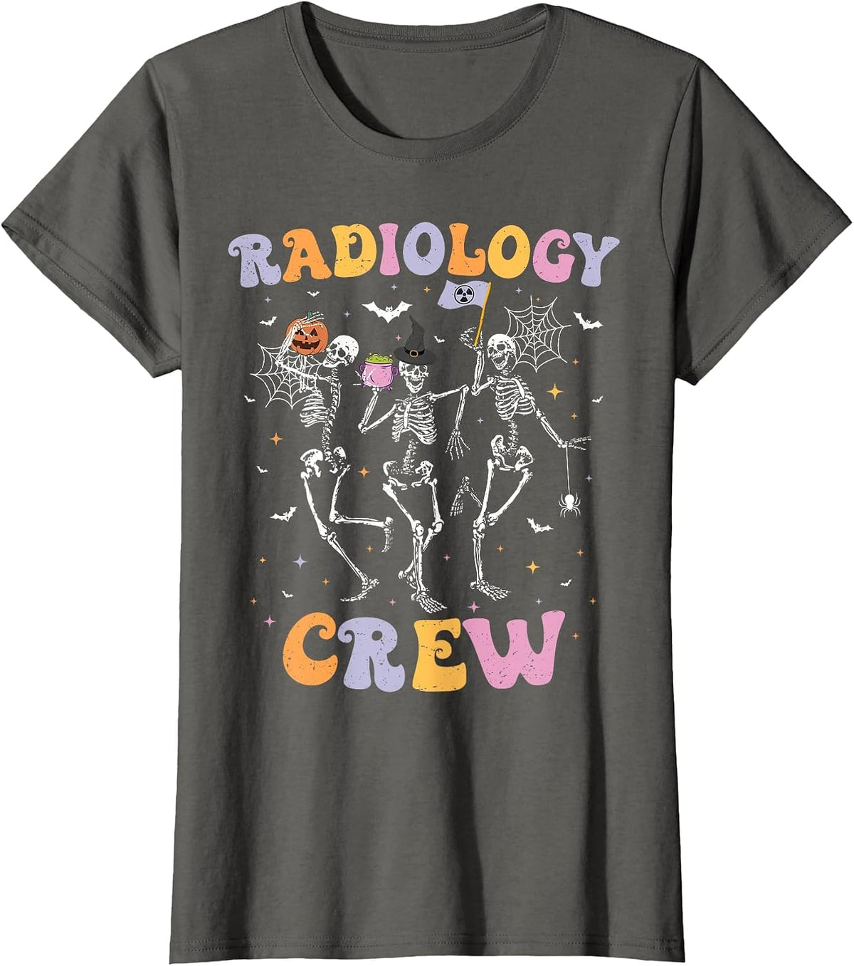 Dancing Skeleton Radiology Crew Halloween Spooky RAD Tech T-Shirt - Asphalt Grey