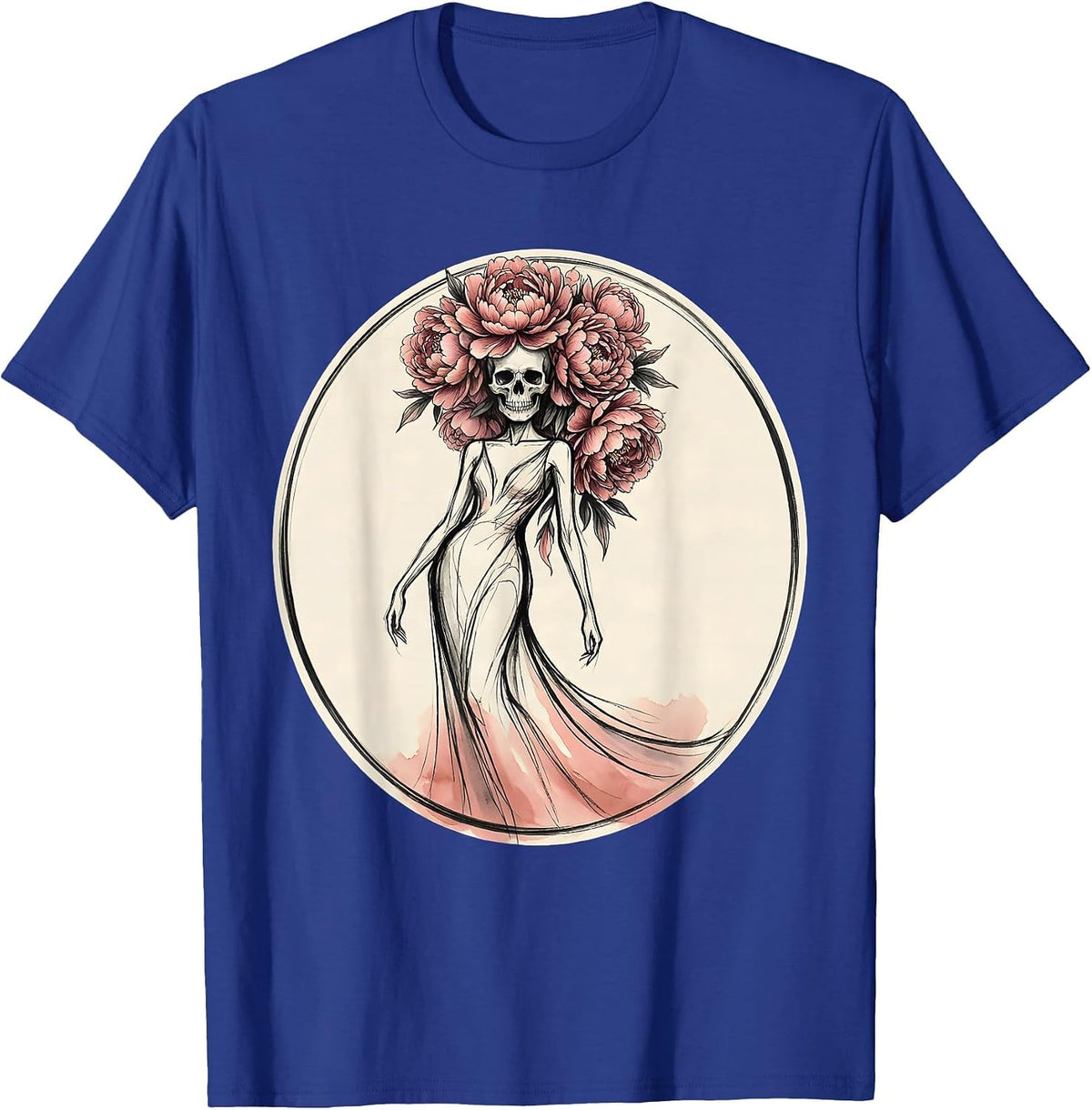 Men's Gigi Floral Skull Crowned With Peonies T-Shirt - Royal Blue