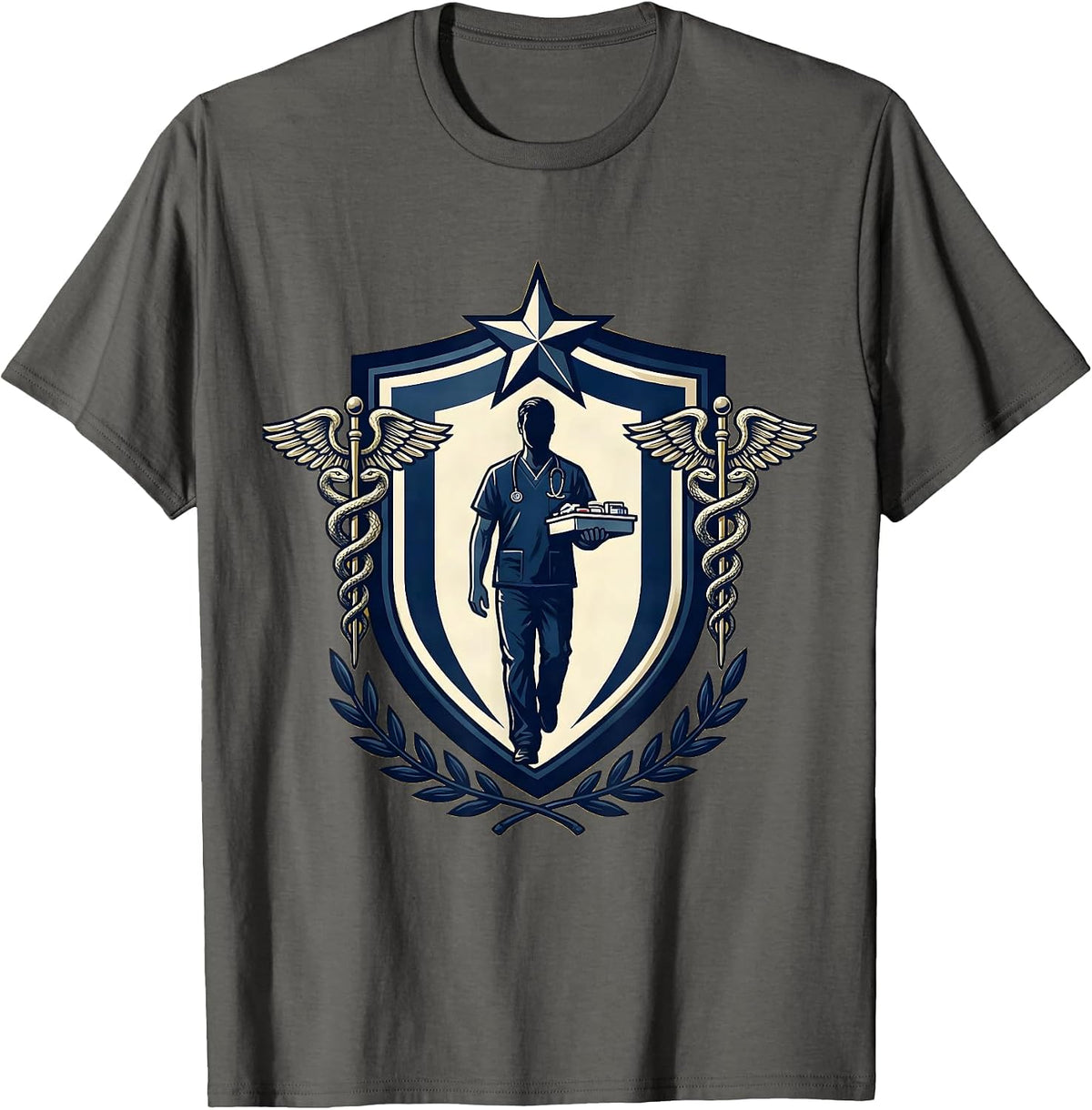 Medical Assistant Rushing with Medicine Tray T-Shirt - Asphalt Grey