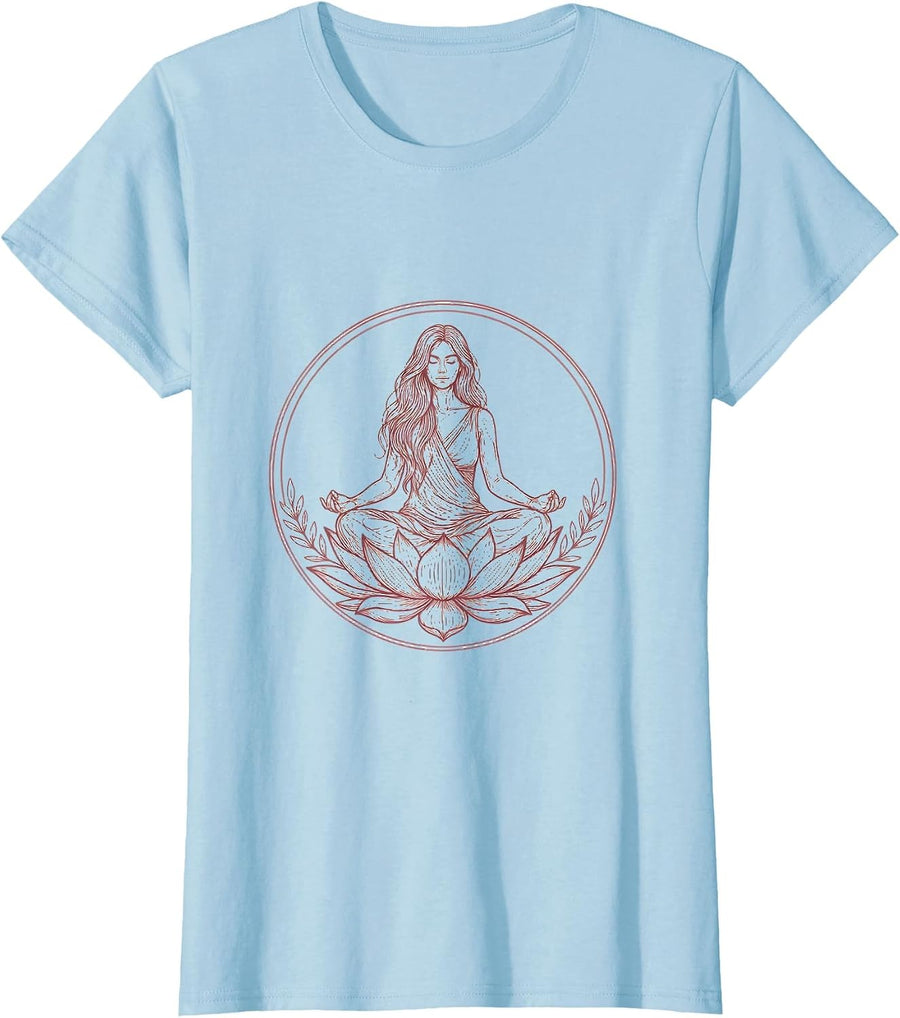 Women's Gigi Meditating Lotus Flower Zen Illustration T-Shirt - Baby Blue
