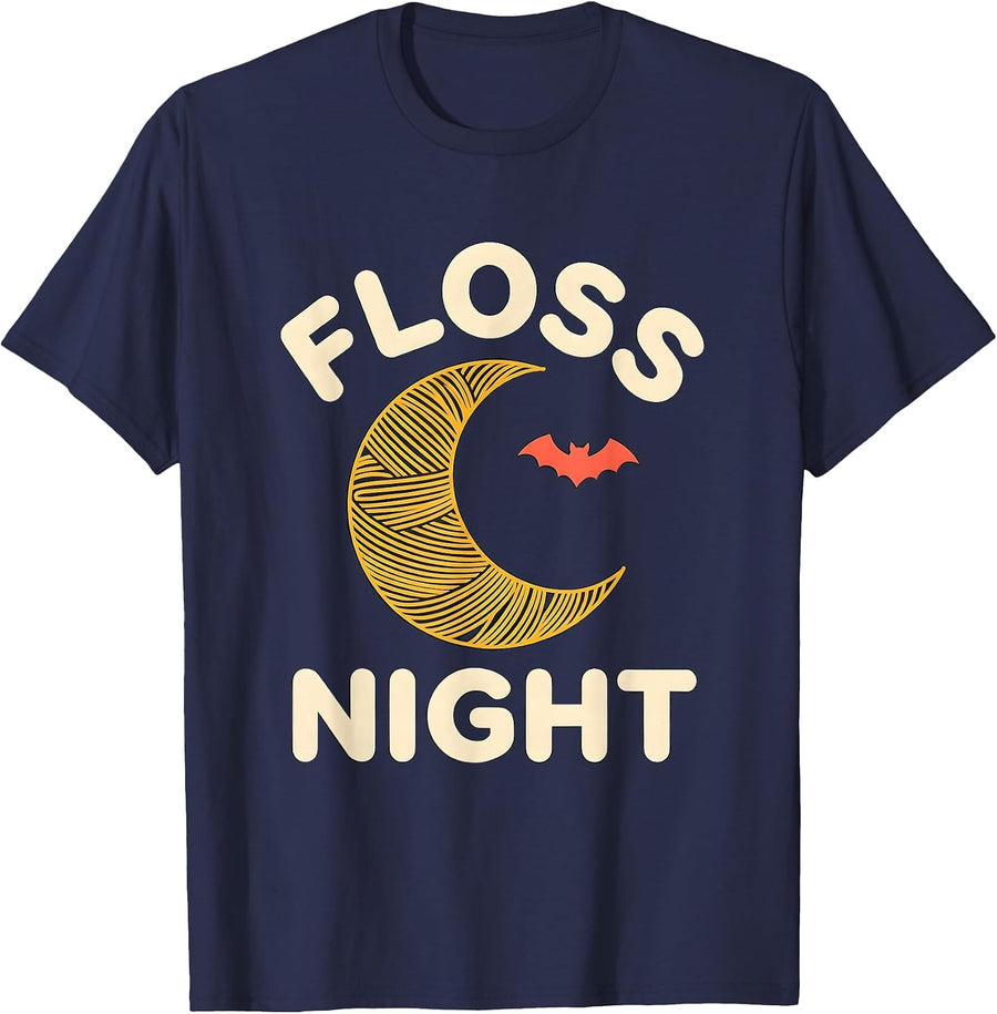 Floss Night Funny Dental Hygienist Halloween Work Humor T-Shirt - Navy Blue