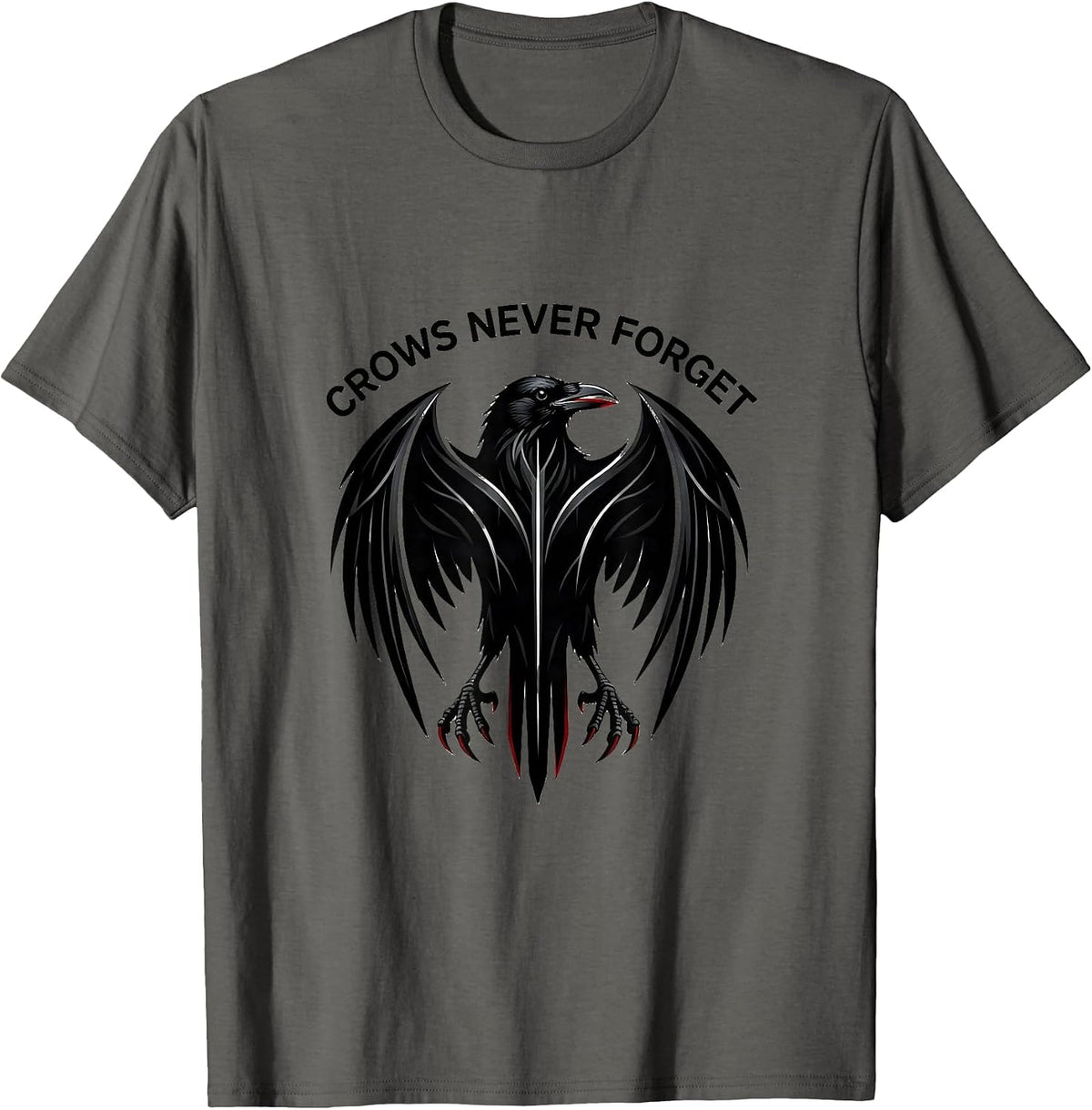 Crows Never Forget Intelligent Bird Design T-Shirt - Asphalt Grey