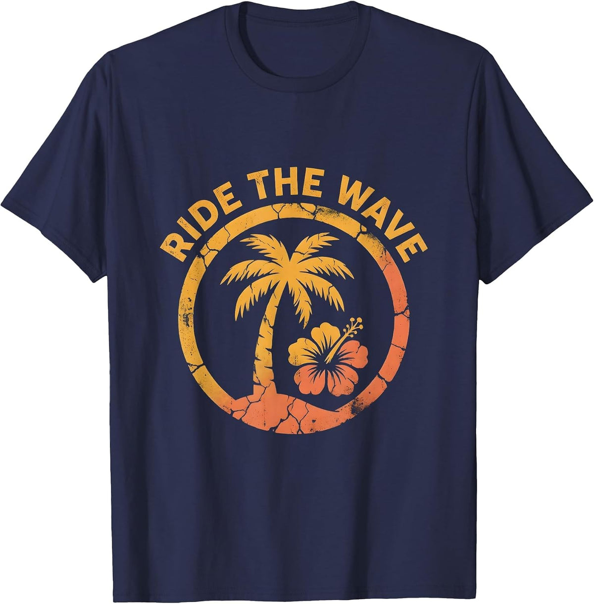 Ride the Wave Navy Ocean Surf Design T-Shirt - Navy Blue