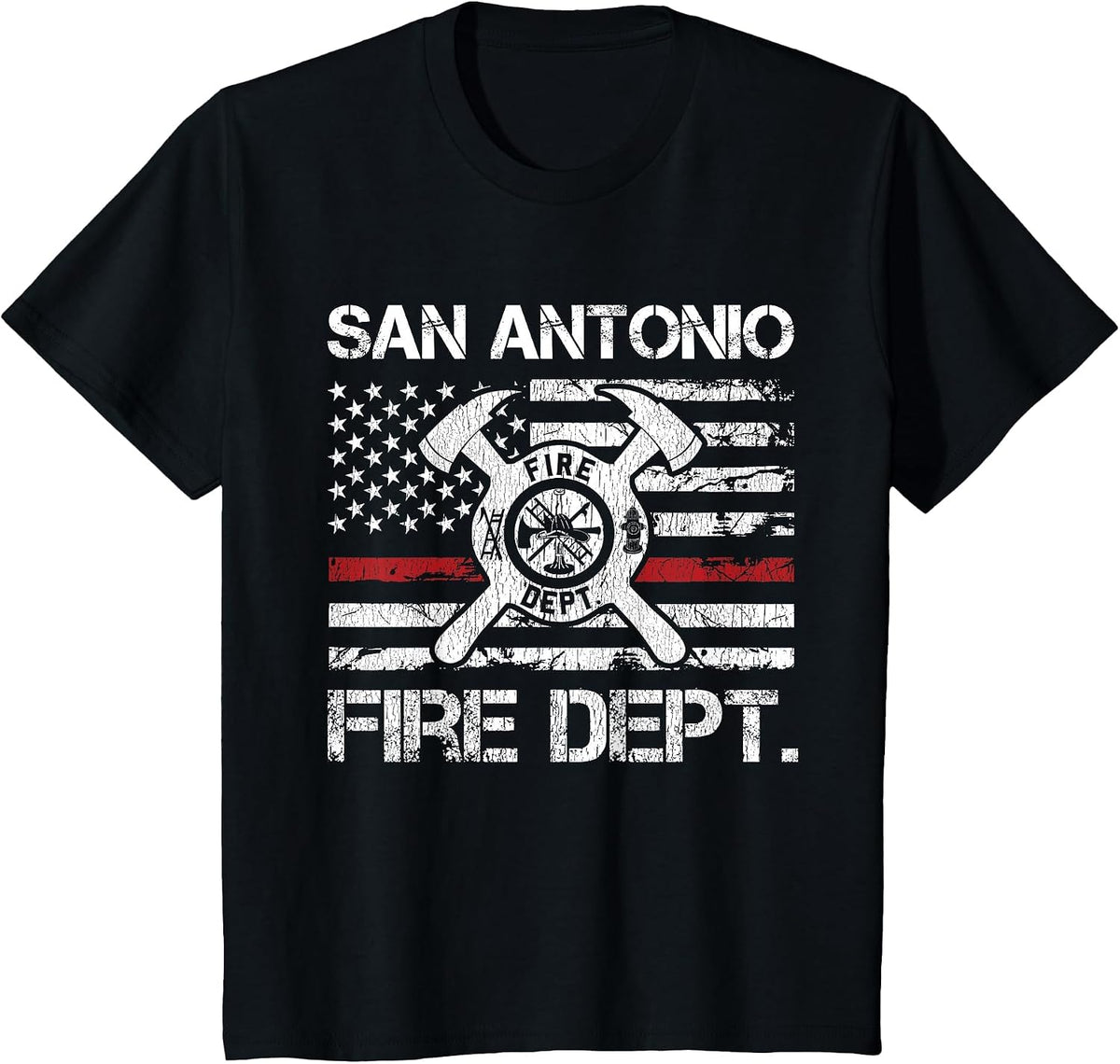 San Antonio Texas Fire Department Thin Red Line Fireman T-Shirt - Black
