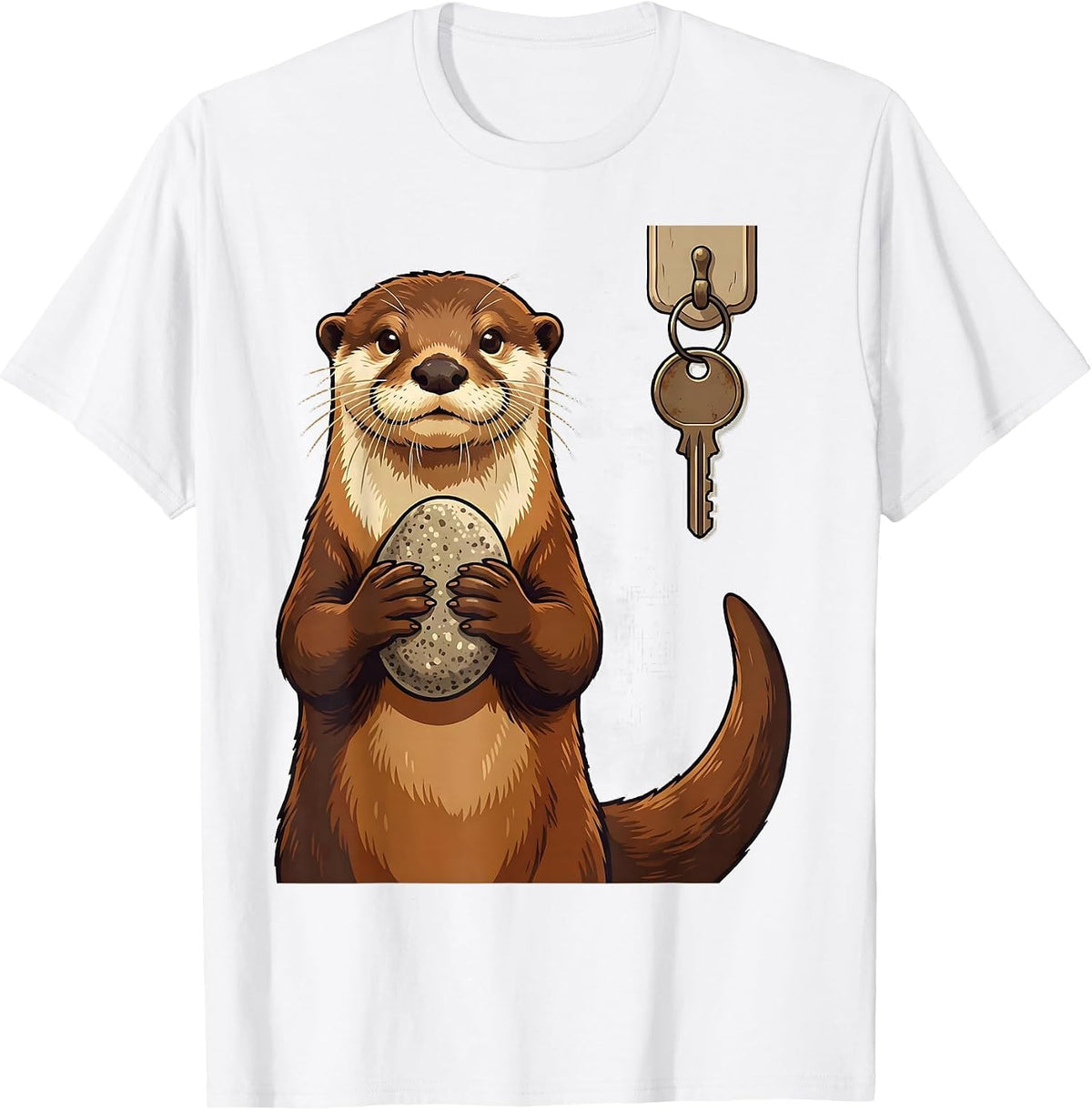 Otter With Key Funny Otter Lover Novelty Gift T-Shirt - White
