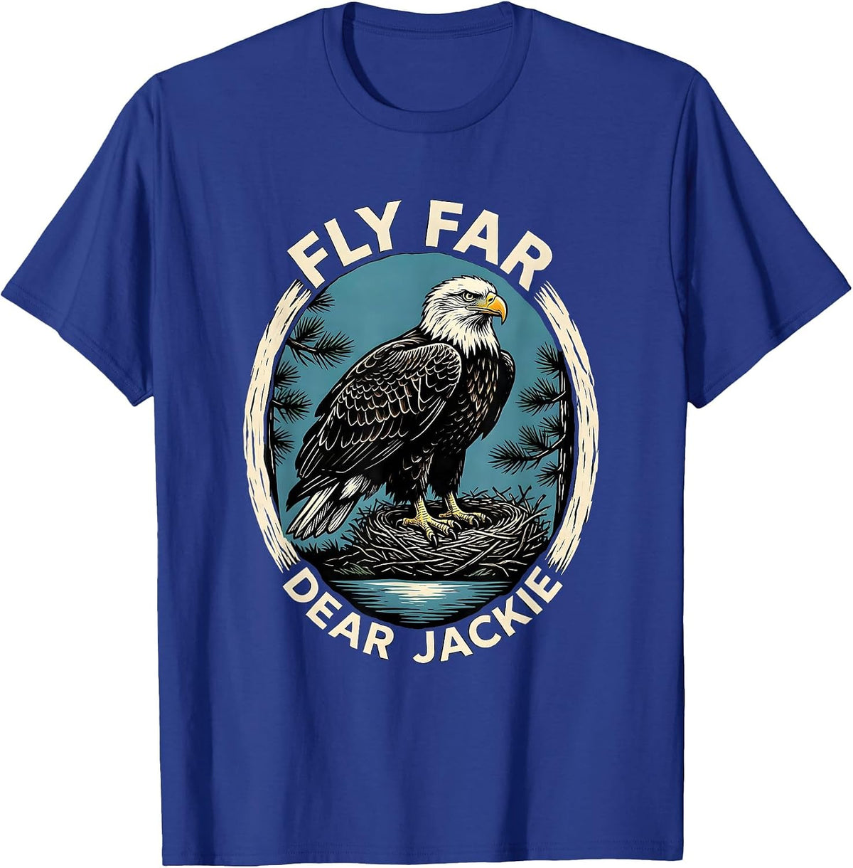 Men's Fly Far Dear Jackie Vintage Bald Eagle Memorial Big Bear T-Shirt - Royal Blue