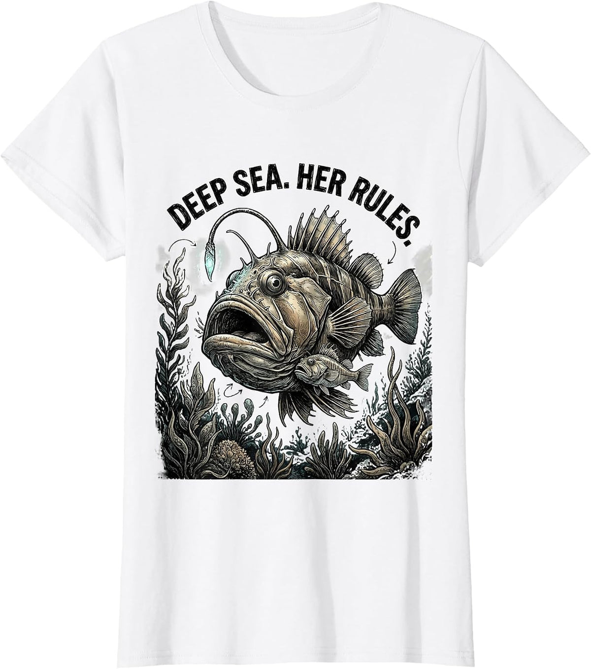 Deep Sea Her Rules Anglerfish Design T-Shirt - White