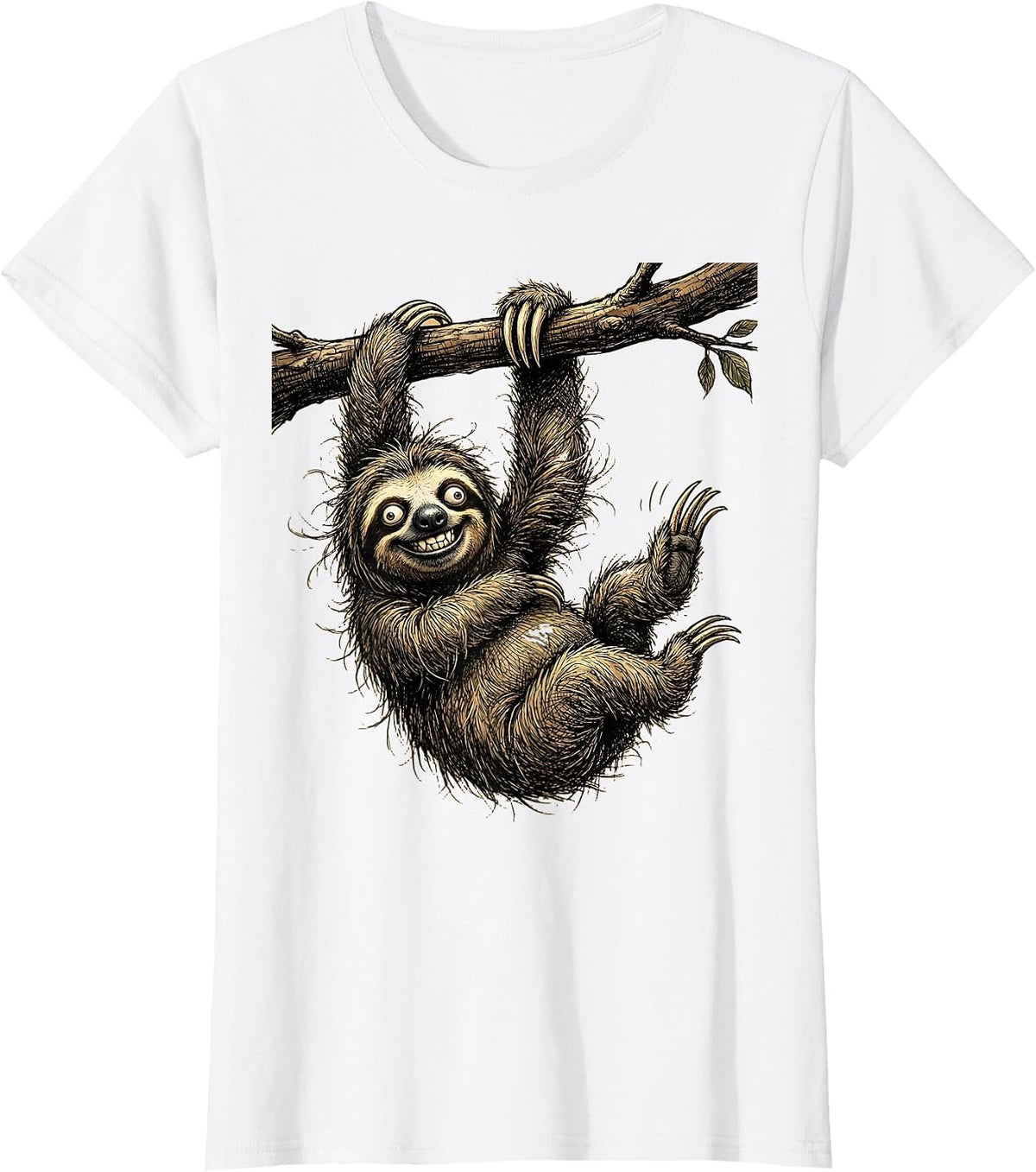 Derpy Sloth Hanging Upside Down Waving T-Shirt - White