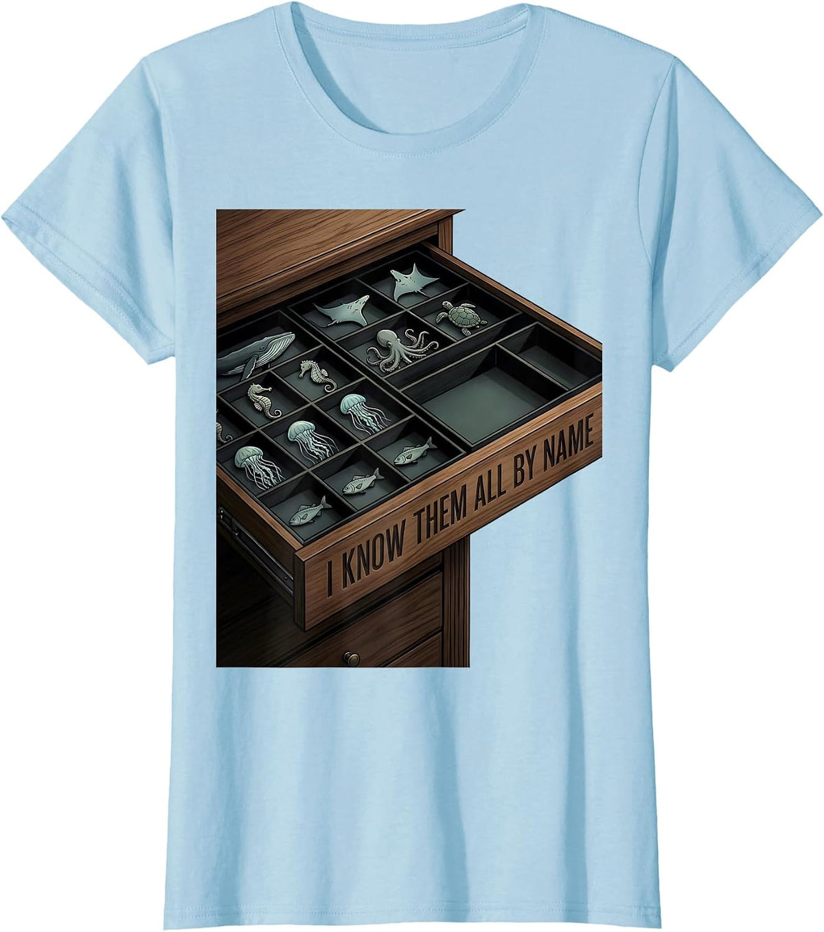 I Know Them All By Name Editorial Conceptual Marine Life T-Shirt - Baby Blue