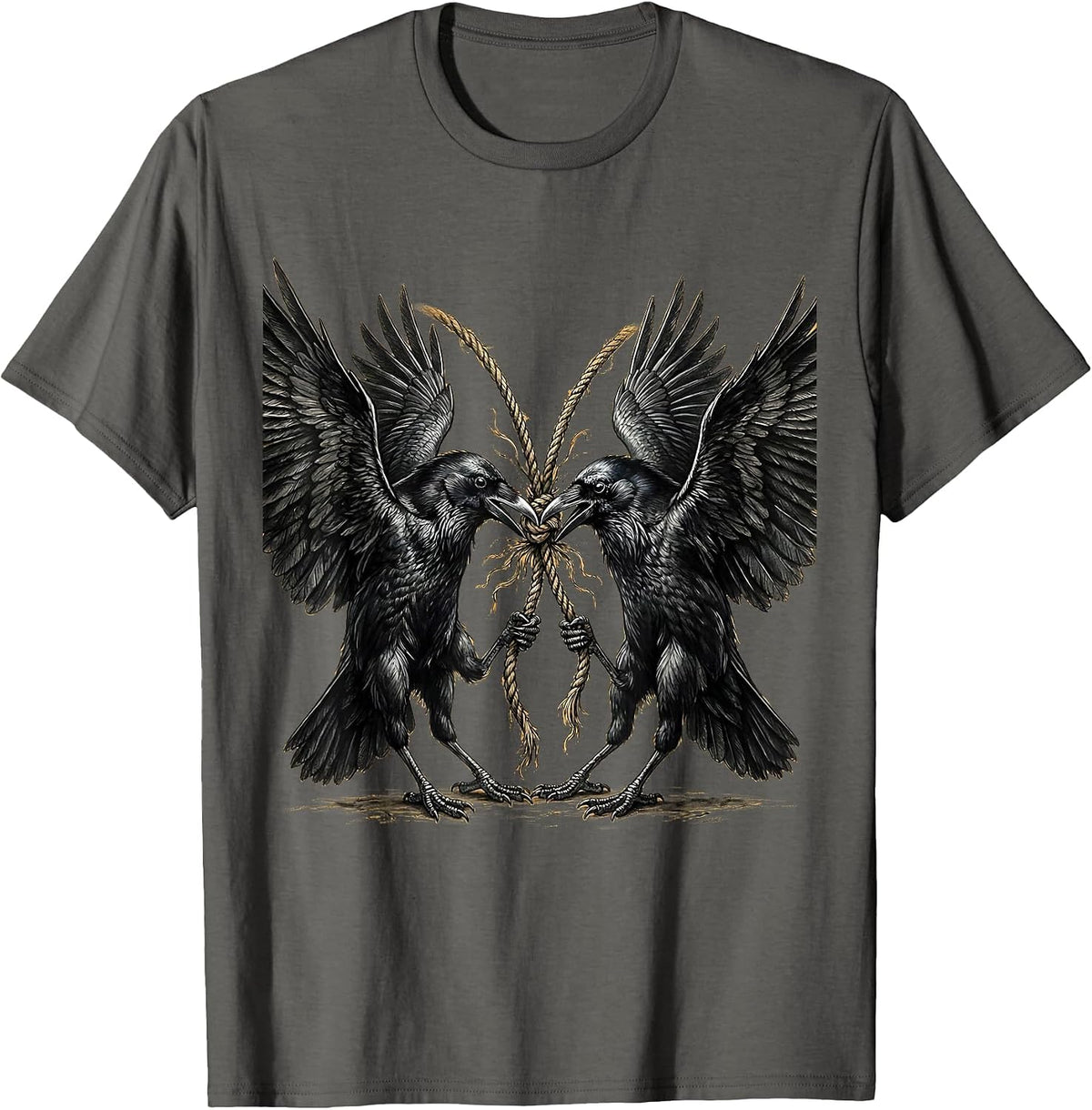 Two Crows Tug of War Graphic Design T-Shirt - Asphalt Grey