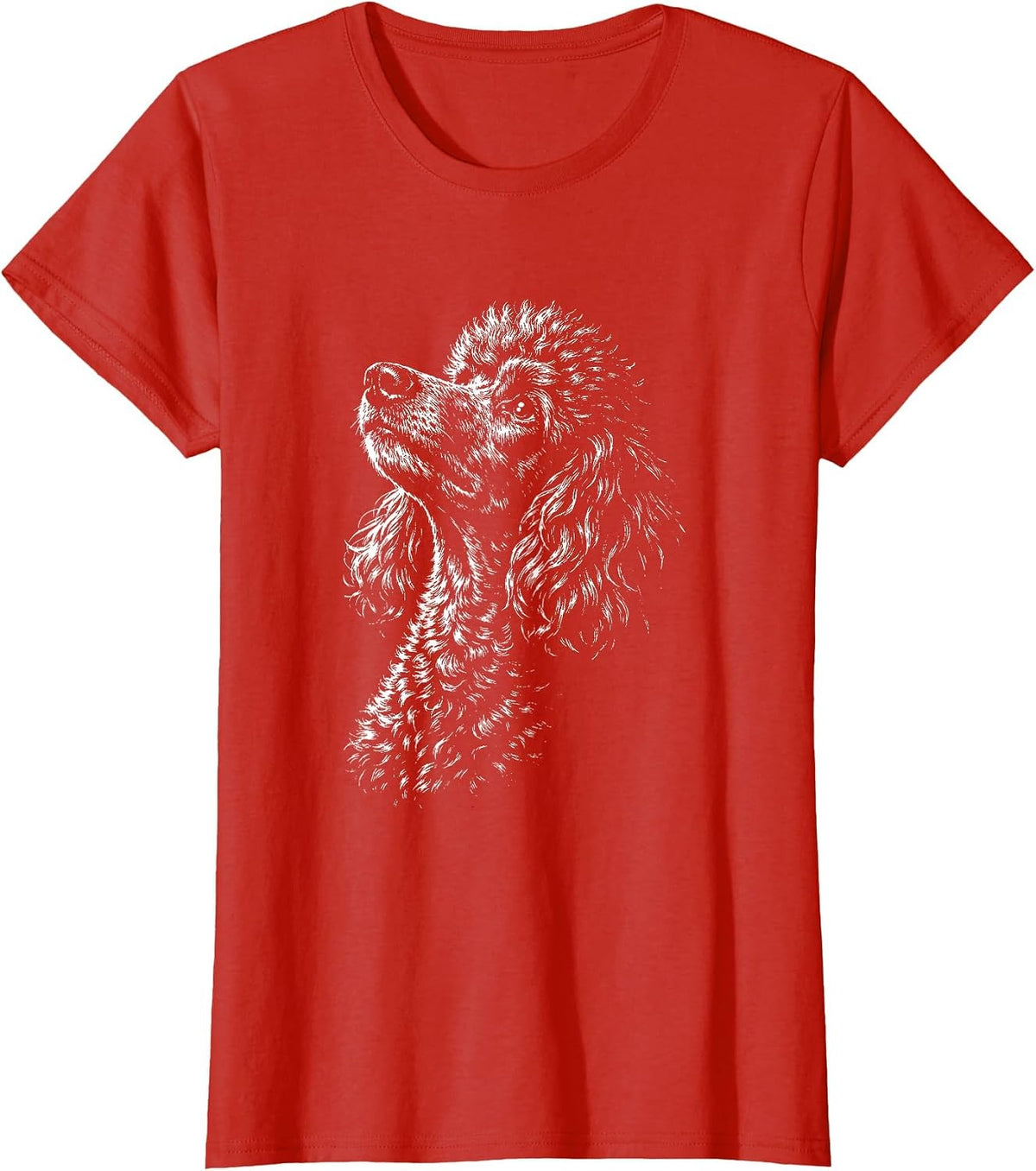 Poodle Portrait Black and White Dog Lover T-Shirt - Red