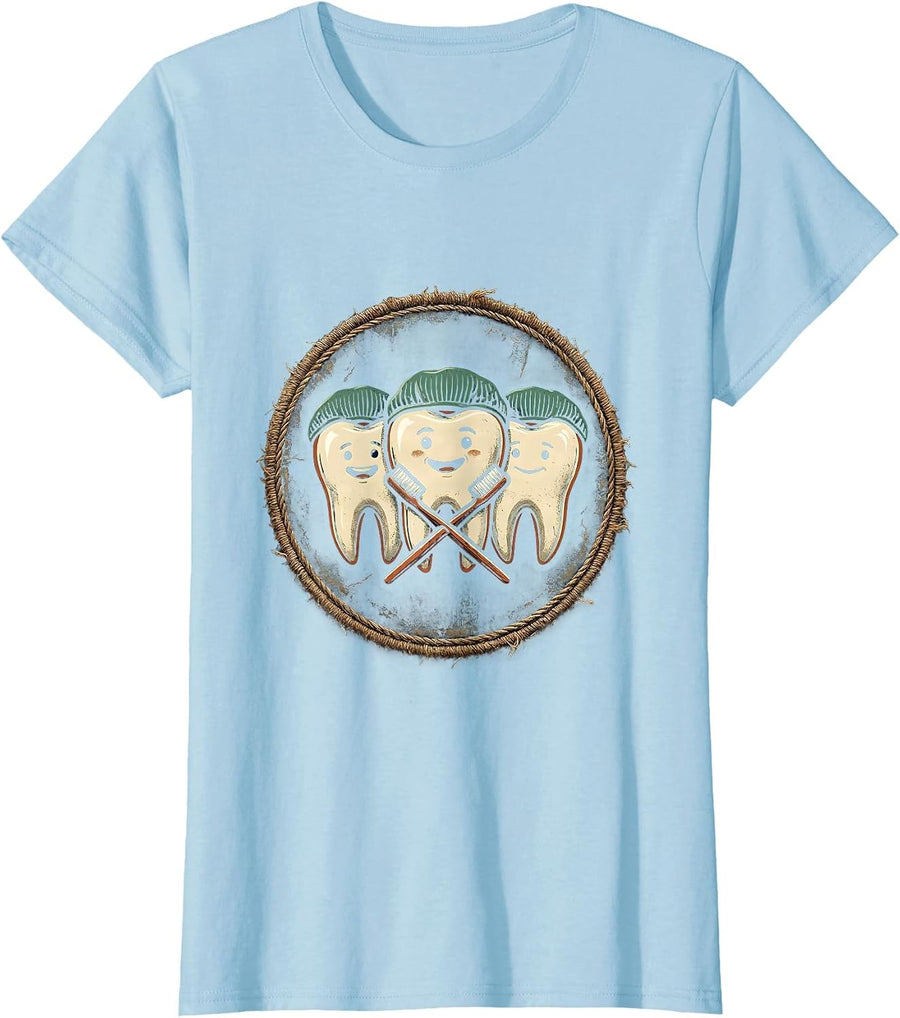 Women's Dental Patch Emblem Vintage Dental Hygienist Halloween T-Shirt - Baby Blue