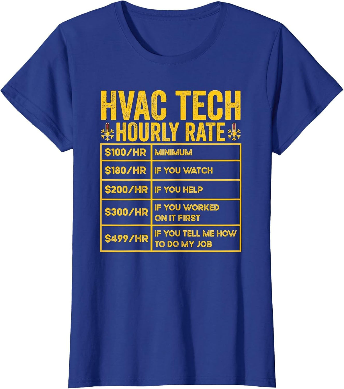 HVAC Tech Hourly Rate HVAC Technician Repairman T-Shirt - Royal Blue