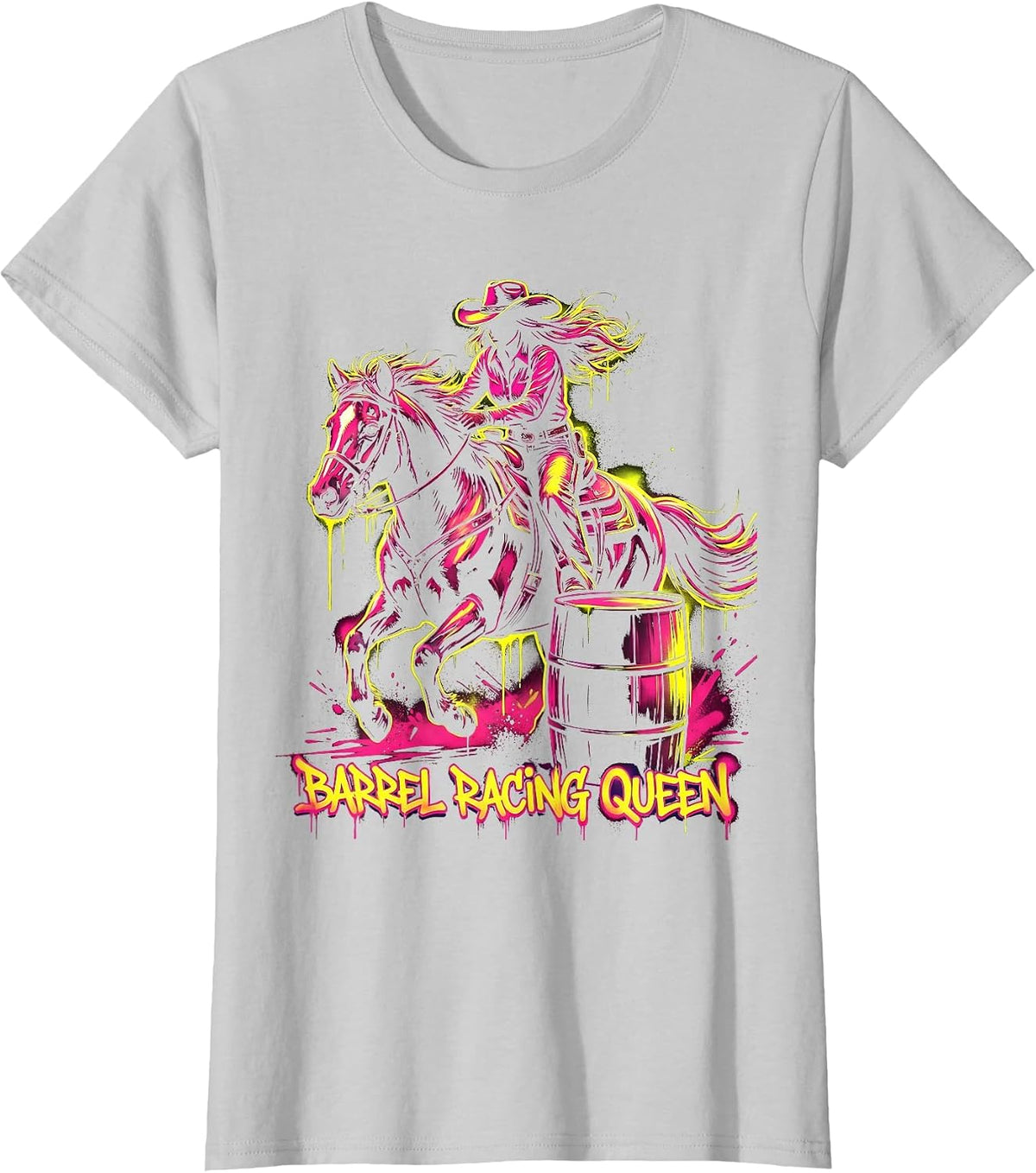 Barrel Racing Queen White Cowgirl Design T-Shirt - Silver Grey