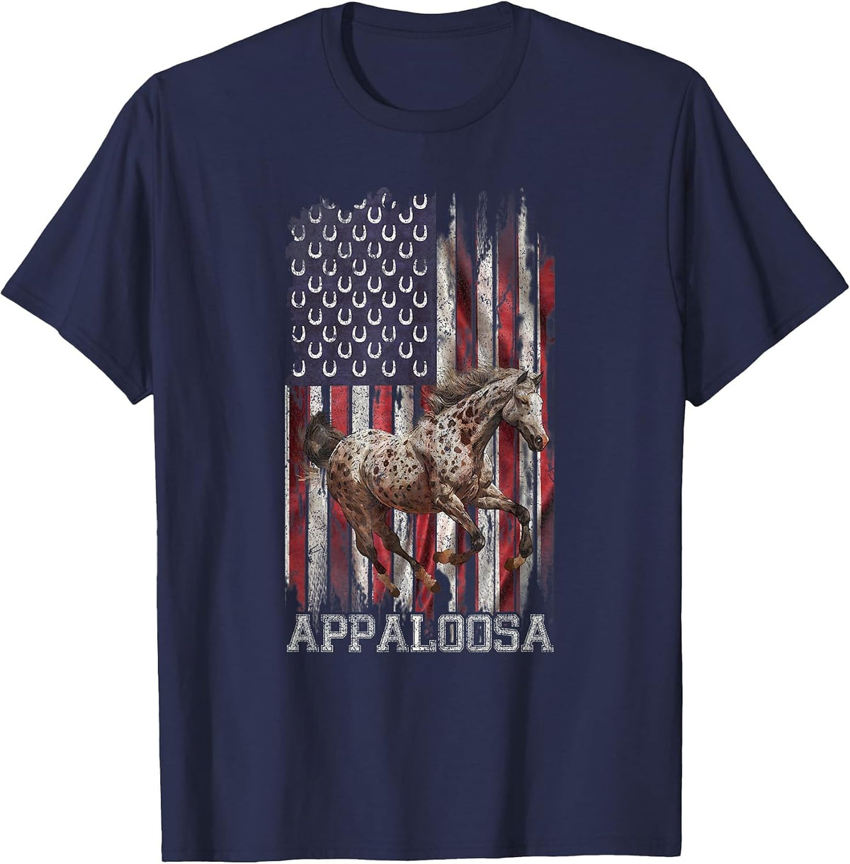 Vintage USA Flag Appaloosa Horse Lover, Horseback Riding T-Shirt - Navy Blue