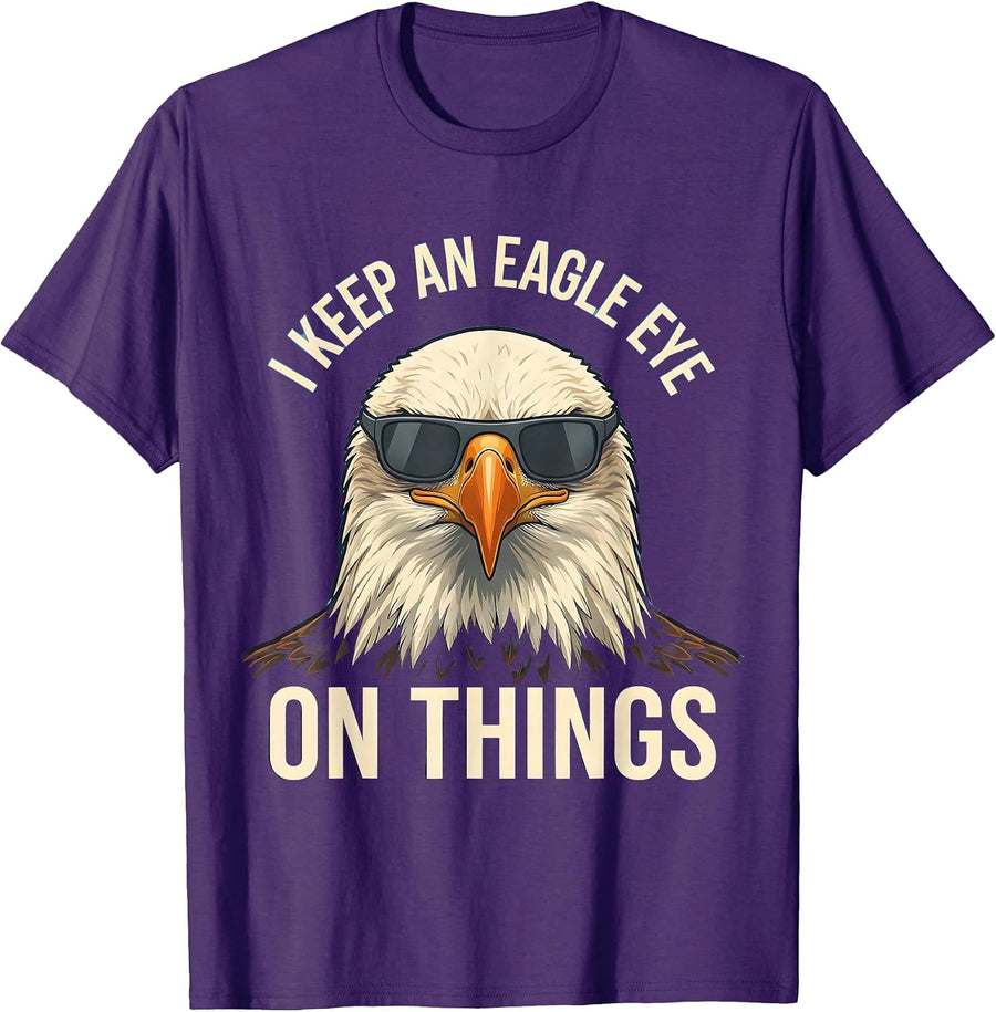 Men's I Keep An Eagle Eye On Things Funny Bald Eagle Sunglasses T-Shirt - Purple