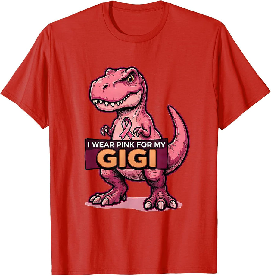 Men's I Wear Pink For My Gigi Dinosaur Breast Cancer Awareness T-Shirt - Red