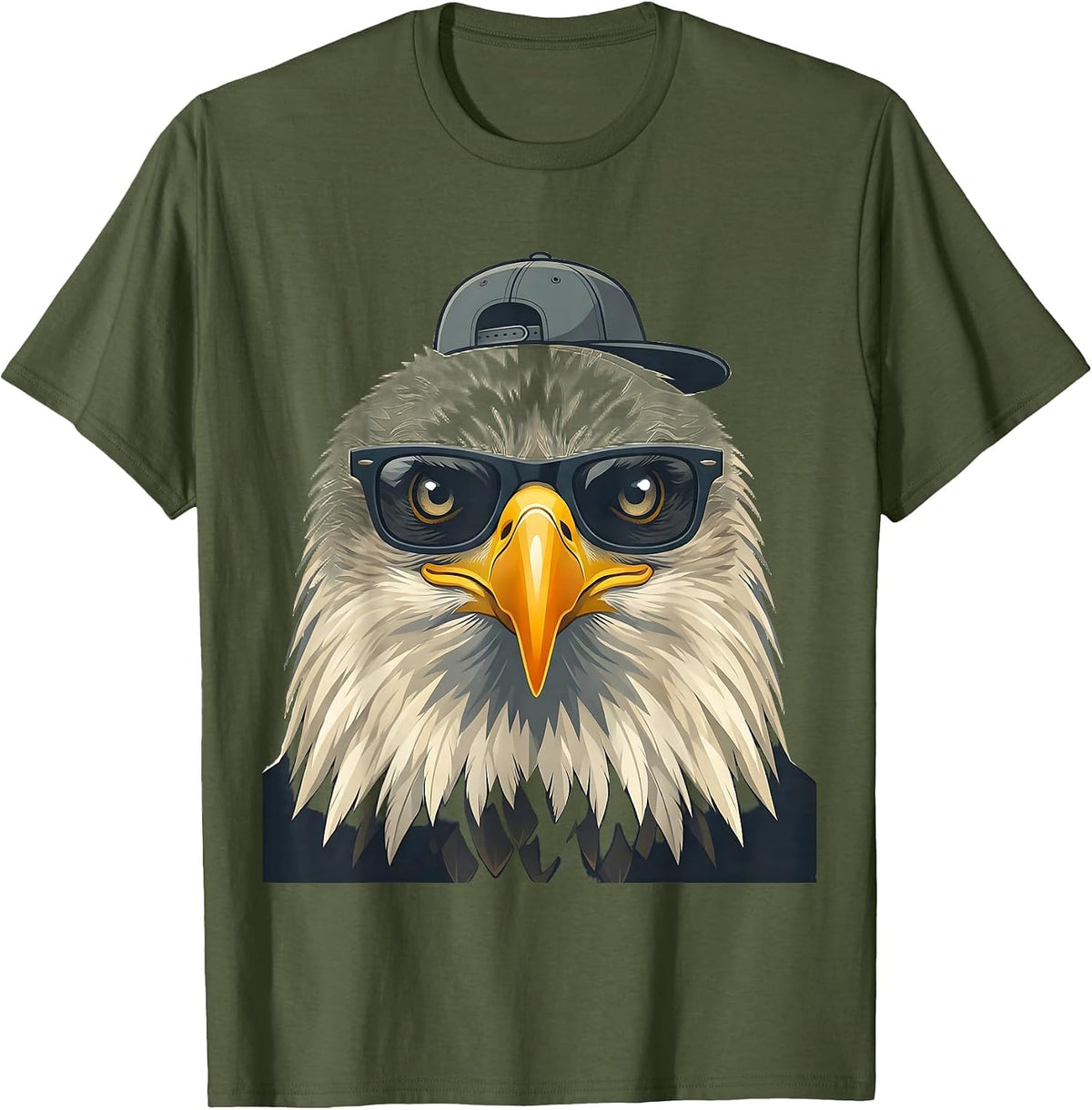 Bald Eagle Sunglasses Novelty Mascot Funny Animal Lover T-Shirt - Olive Green