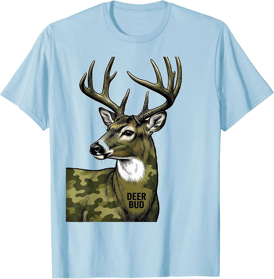 Men's Deer Bud Funny Youth Hunting Camo Family Humor T-Shirt - Baby Blue