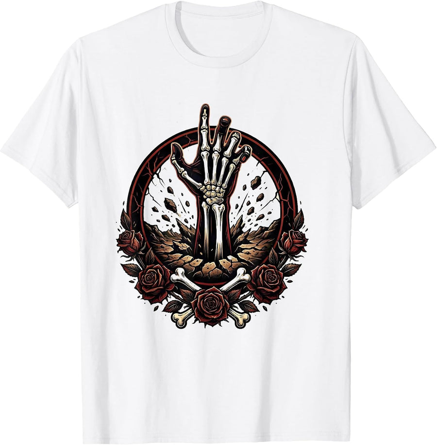 Men's Skeleton Hand Rising From Grave Graphic T-Shirt - White