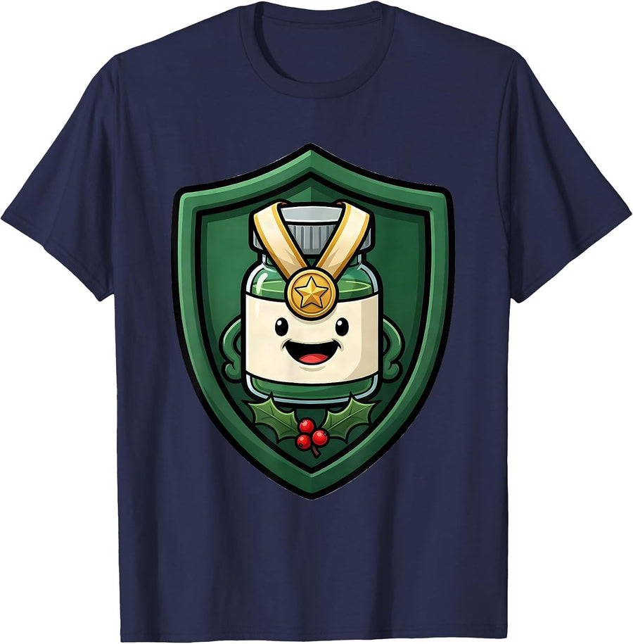 Pharmacy Squad Christmas Badge Cartoon Tech Humor T-Shirt - Navy Blue